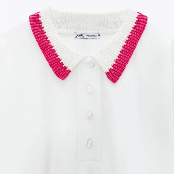 Zara white top with knit detailing on collar. - Picture 3 of 6